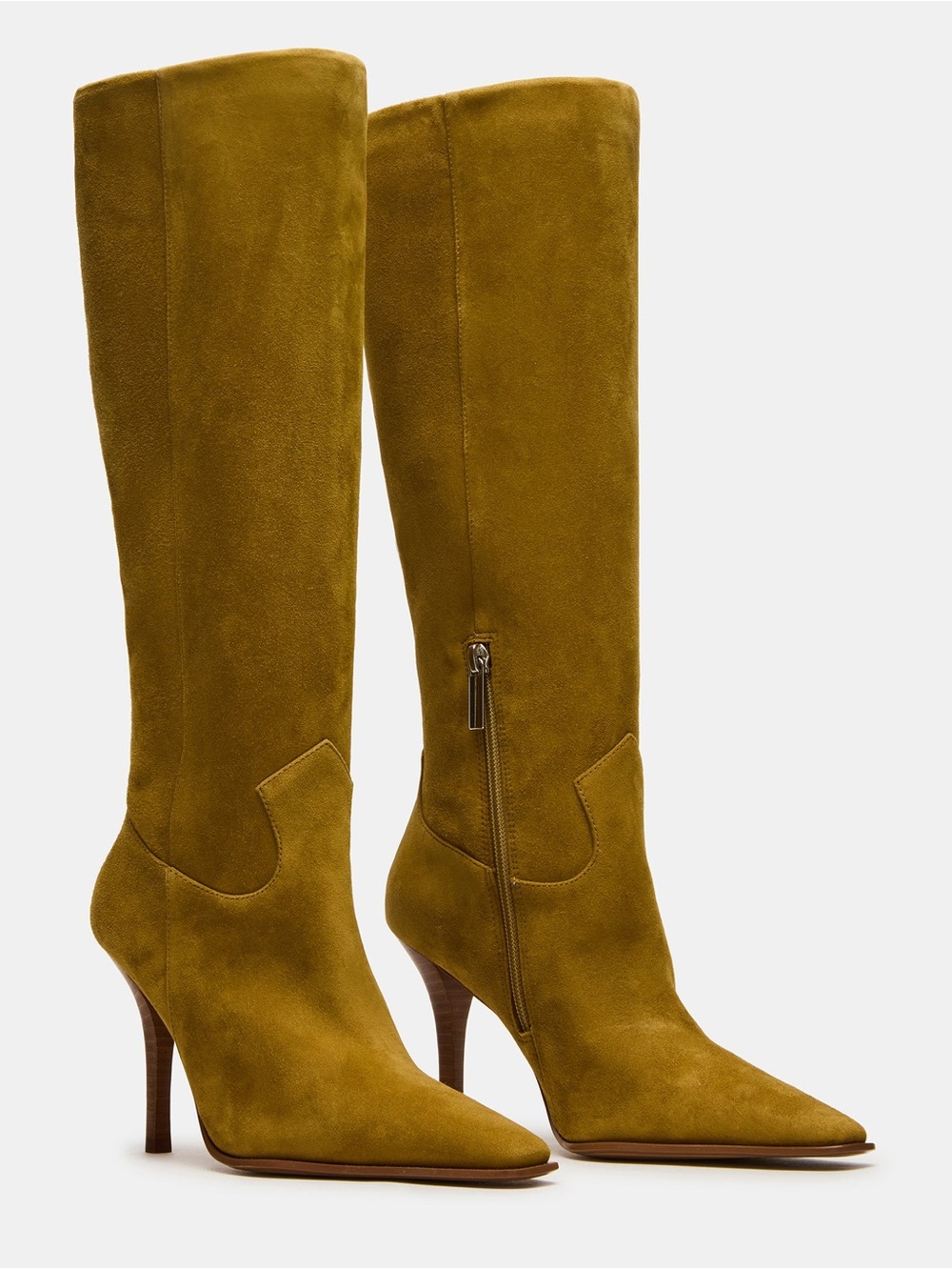 Steve Madden Knee-High Pointed-Toe Suede Boots in Olive Green